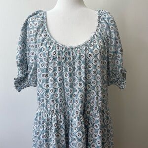 Ann Taylor Blue and White Block Print Midi Dress Size XXL Lightweight Plus Size